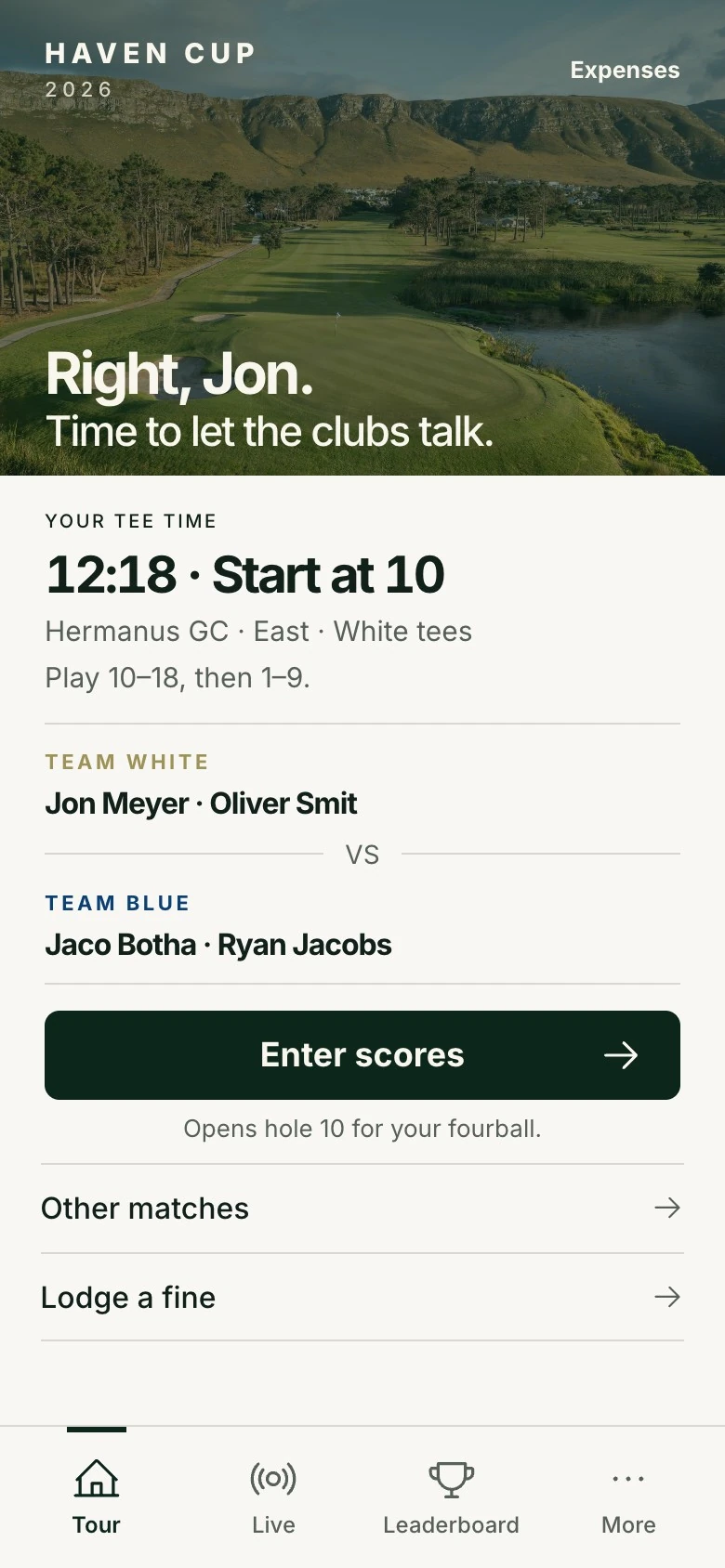 Haven Cup matchups out screen